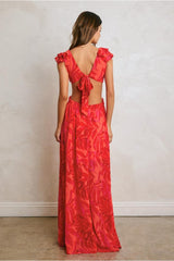 PRE-ORDER Only! (ETA May 30th) Francesca Frilly Ruffles Cut-Out Maxi Dress - Red
