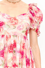 Sara Florals Puff Sleeve Ruffled Babydoll Mini