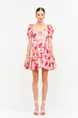 Sara Florals Puff Sleeve Ruffled Babydoll Mini