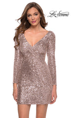 Short Sequin Long Sleeve La Femme Homecoming Dress