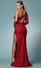 One-Shoulder Long Black Sequin Formal Dress