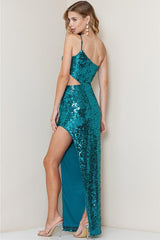 Lexi Sequin One Shoulder Maxi Gown - Teal
