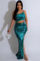 Lexi Sequin One Shoulder Maxi Gown - Teal