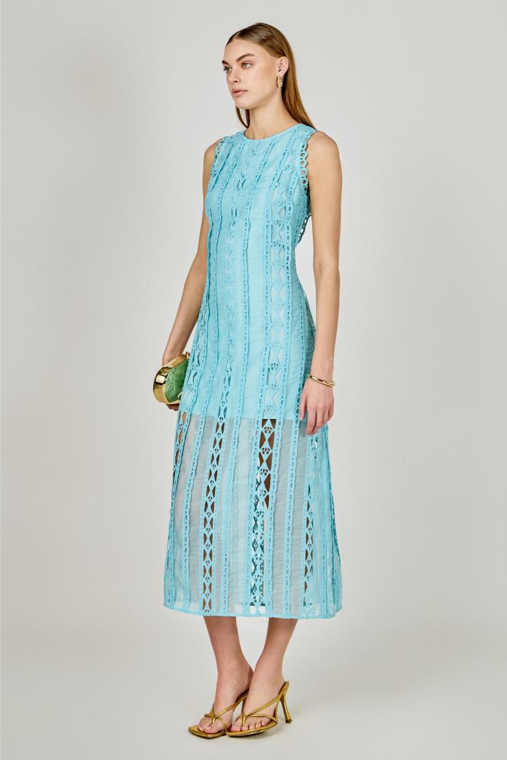 Arial Summer Lace Midi Dress - Aqua Blue