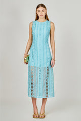 Arial Summer Lace Midi Dress - Aqua Blue