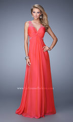La Femme Strappy-Back Knot-Front Long Prom Dress