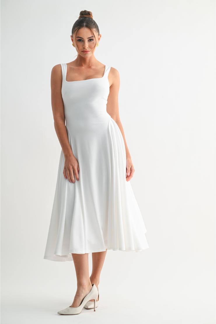 Monroe Scoop Neck Fit 'N Flare Midi Dress - White