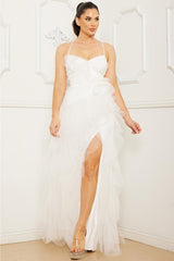 Gracie Tulle Layer Ruffle Maxi - White
