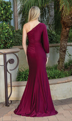 One-Sleeve Long Formal Dress with Beaded Cuff