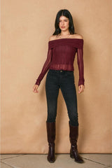 Gina Off The Shoulder Lace Top - Wine