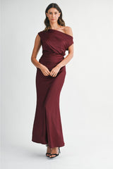 Stella Satin Draped On Shoulder Maxi Dress