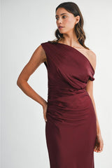 Stella Satin Draped On Shoulder Maxi Dress