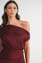 Stella Satin Draped On Shoulder Maxi Dress