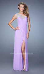 One-Shoulder Long La Femme Lace-Back Prom Dress