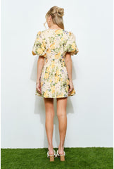 PRE-ORDER ONLY! ETA MAY 30th Savannah Floral Print Puff Sleeve Mini Dress - Yellow